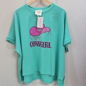 NWT OVERSIZE Teal Cowgirl Graphic T-Shirt